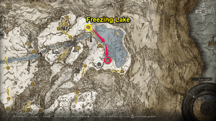 Elden Ring - Somber Stone 8 Freezing Lake Map Location