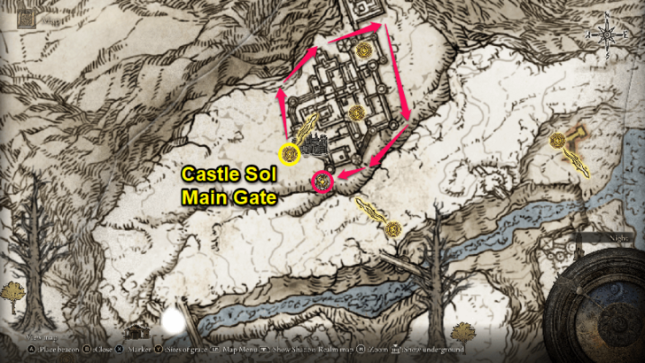 Elden Ring - Somber Stone 8 Castle Sol Outskirt Map Location