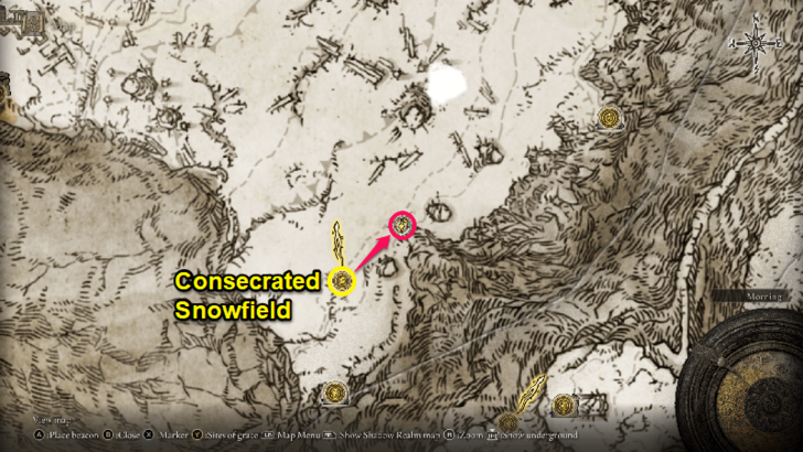 Elden Ring - Somber Stone 8 Consecrated Snowfield Map Location