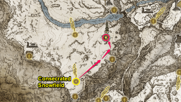 Elden Ring - Somber Stone 8 Consecrated Snowfield Pillar Map Location