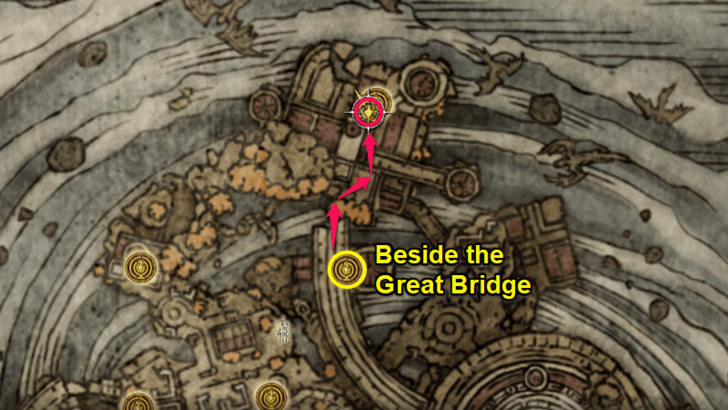Elden Ring - Somber Stone 8 Crumbling Farum Azula Beside the Great Bridge Map Location