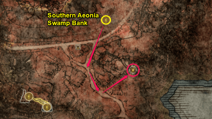 Elden Ring - Somber Smithing Stone 4 Southern Aeonia Swamp Bank Map Location