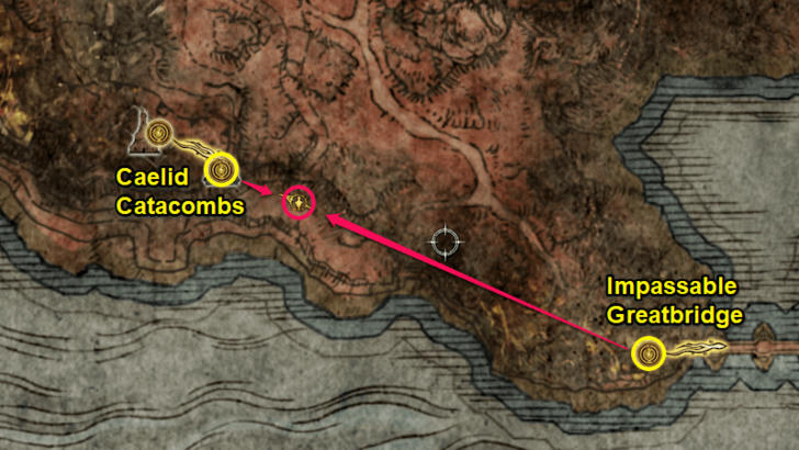 Elden Ring - Somber Smithing Stone 4 Scarab Near Caelid Catacombs Map Location