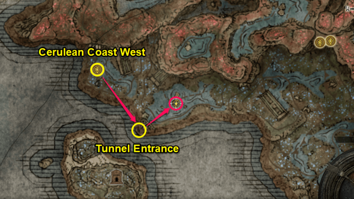 Elden Ring - Somber Smithing Stone 4 Cerulean Coast Tunnel Map Location