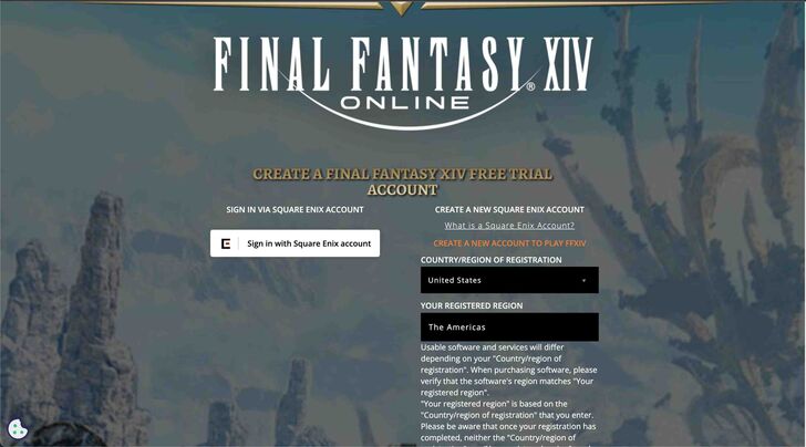 FFXIV - Free Trial Account Creation Page