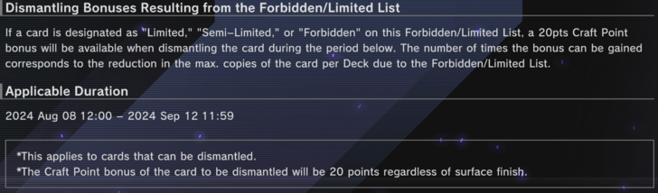 August 8 2024 Banlist Update - Dismantling Bonus