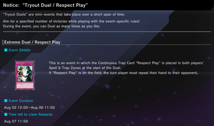 Tryout Duels Respect Play Notice