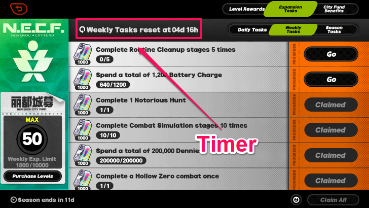 Battle Pass Weekly Tasks Timer