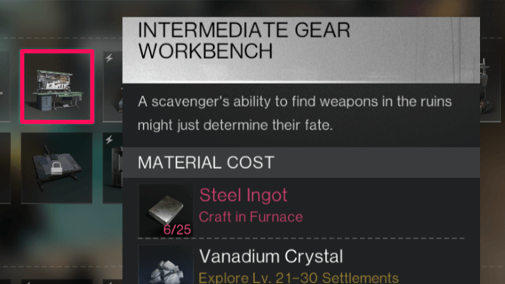 Once Human - Intermediate Gear Workbench in Build Menu