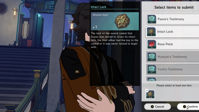 Honkai Star Rail - Swords to Plowshares Companion Mission - Use Intact Lock and Rose Petal as Evidence
