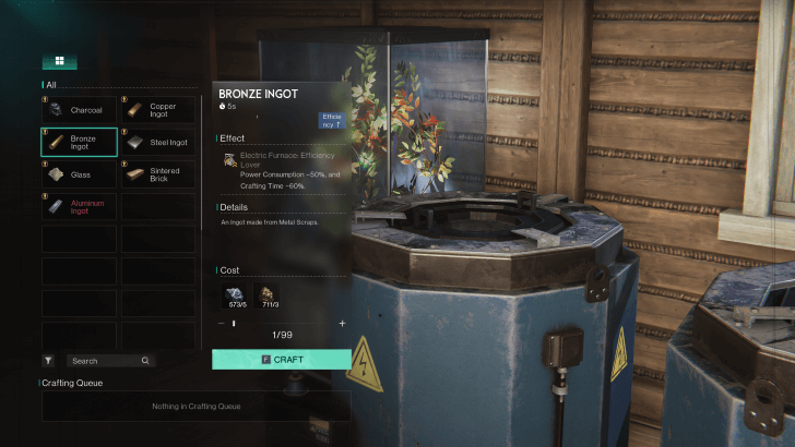 Once Human - Bronze Ingot in Furnace Menu