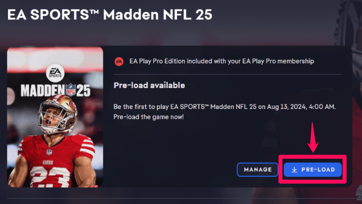 Madden NFL 25 - Pre-Load Date and Guide Click Pre-Load Option