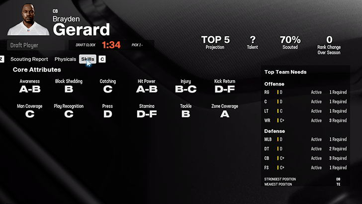 Madden NFL 25 - Draft Board Skills Summary