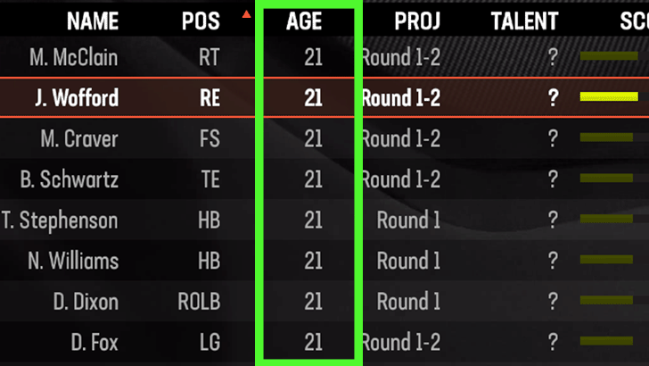 Madden NFL 25 - Draft Board Age