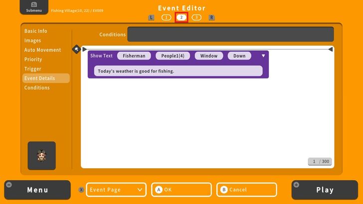 2nd Event Editor Page