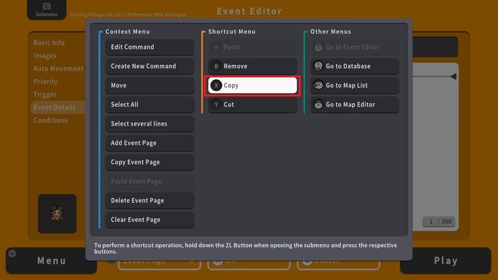 ZL Submenu Event Editor Shortcut