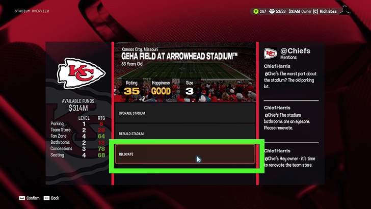 Madden NFL 25 - Select Relocate