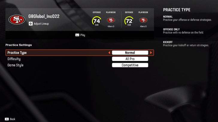 Madden NFL 25 - Ultimate Team Practice Menu