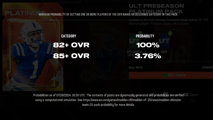 Madden NFL 25 - Pack Probability