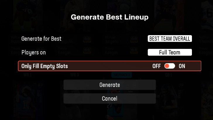 Madden NFL 25 - Generate Best Lineup