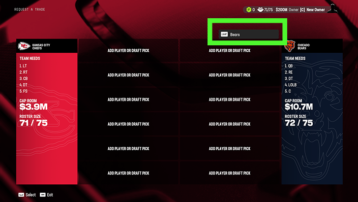 Madden NFL 25 - Pick a Team to Trade With