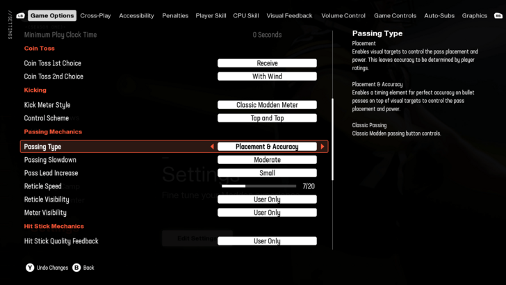 MADDEN NFL 25 - Settings Menu