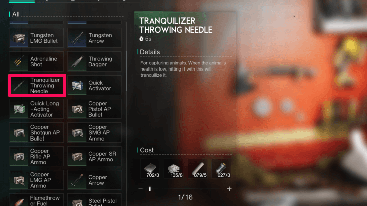 Once Human - Tranquilizer Throwing Needle in Supplies Workbench