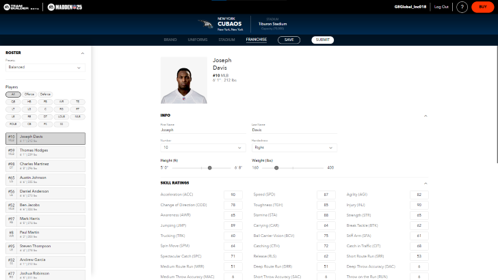 Madden NFL 25 - Team Builder roster