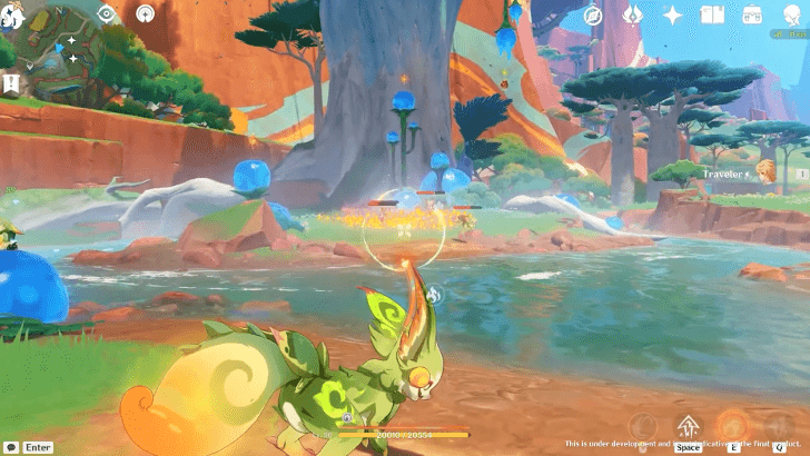 Yumkasaur throwing Phlogiston-filled fruit