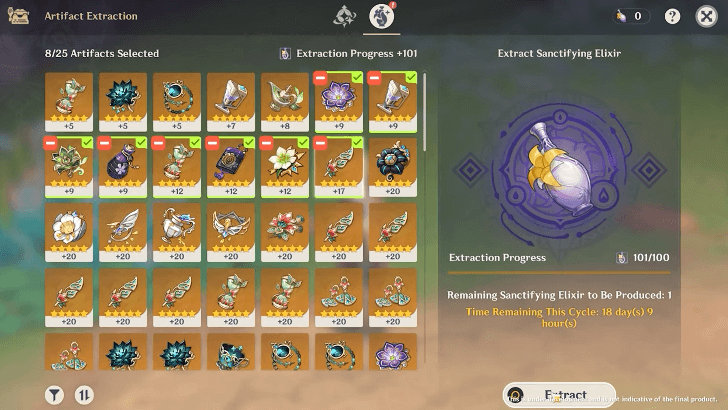 Genshin - Artifact Transmuter - Create Sanctifying Elixir