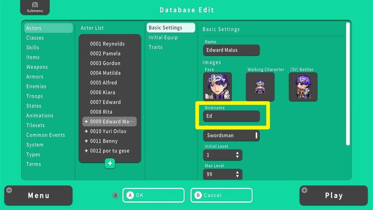 Character Nickname - RPG MAKER WITH