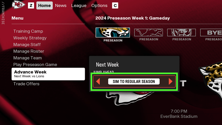 Madden NFL 25 - Sim to Regular Season