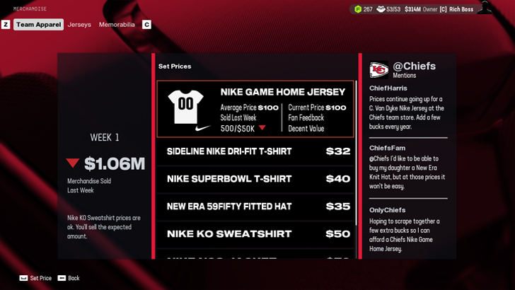 Madden NFL 25 - Set Prices on Merchandise
