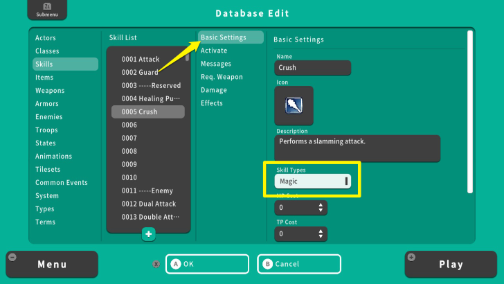 RPG MAKER WITH Skill Types
