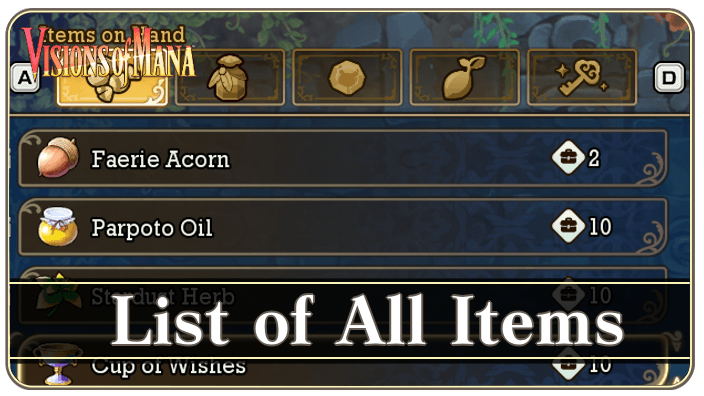 Visions of Mana List of All Items
