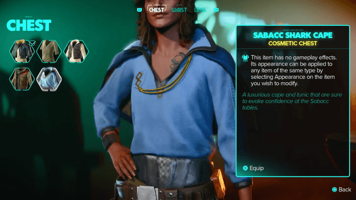 Star Wars Outlaws - Sabacc Shark Cape Cosmetic Description
