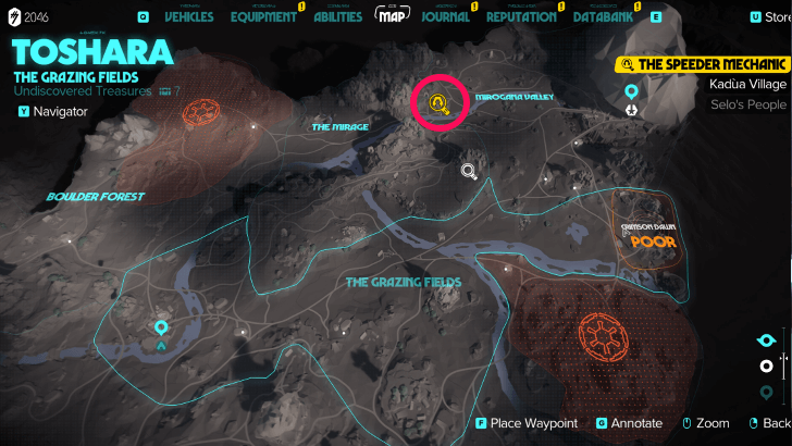 Star Wars Outlaws Marked Area in Mirogana Valley