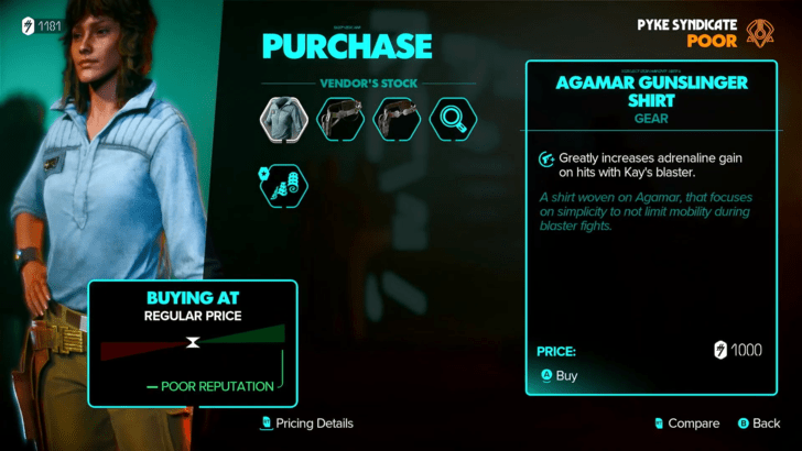 Star Wars Outlaws Purchase Items From the Tailor