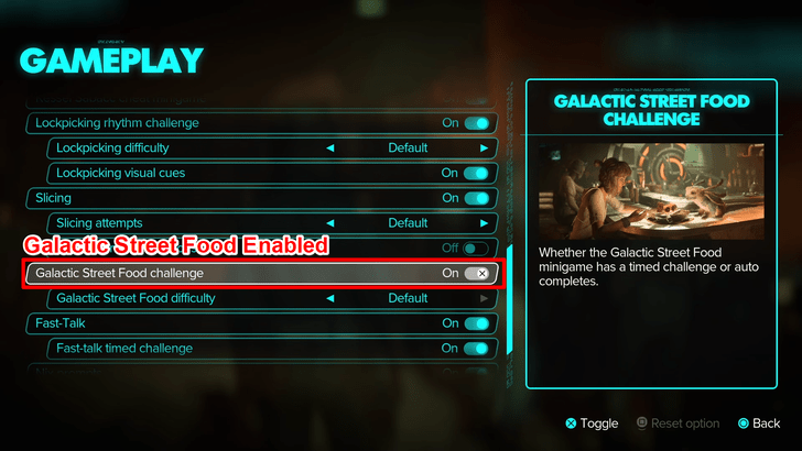 Turn On Galactic Street Food Challenge in Game Settings