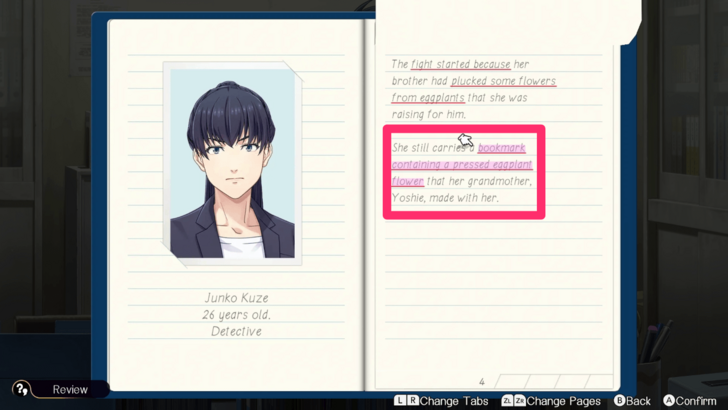 Emio Chapter 3 Bookmark Containing a Pressed Eggplant Flower