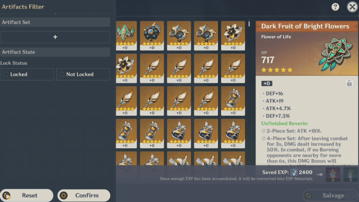 Genshin Impact - Artifact Salvage Filter by Set and Locked State