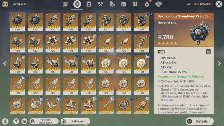 Genshin Impact - Artifact Salvage Menu