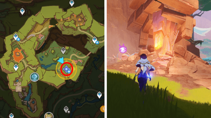 Genshin Impact - Beneath the Crystal Rock - Head to the last Lesser Shadow Pin