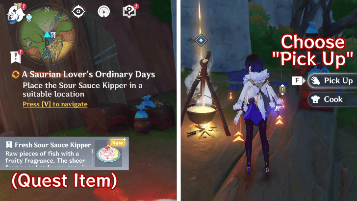 Genshin Impact A Saurian Lover’s Ordinary Days Walkthrough - Bring the Sour Sauce Kipper from the camp
