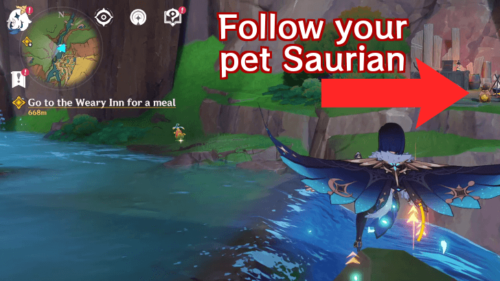 Genshin Impact A Saurian Lover’s Ordinary Days Walkthrough - Find a way to distract the Saurians together with your Saurian companion
