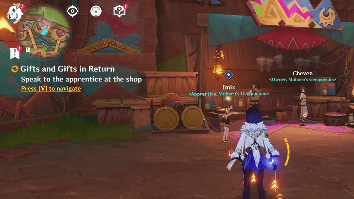Genshin Impact Gifts and Gifts in Return Walkthrough - Speak to the apprentice at the shop