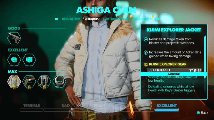 Star Wars Outlaws - Kijimi Explorer Gear in Faction Rewards Screen