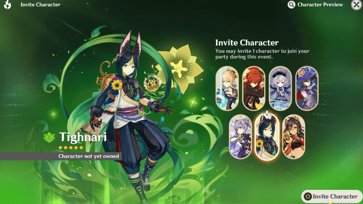 Genshin - A Quest to Kindle Ancient Flames Event - Choosing a Character