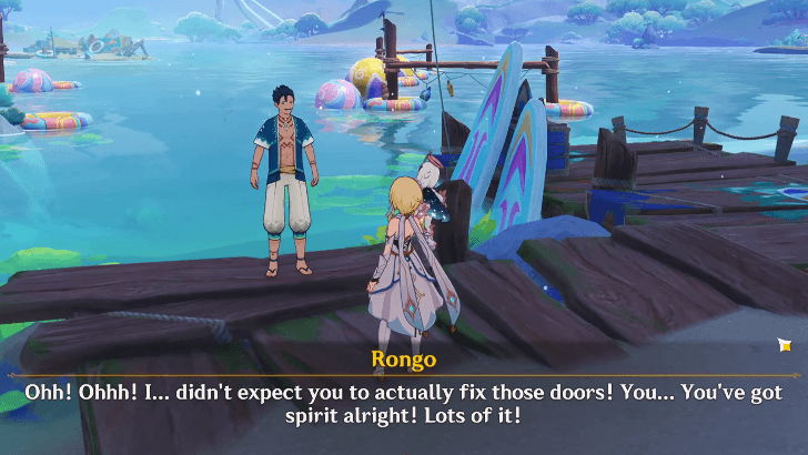 Genshin Impact Stride on Rainbows, Split the Waves Walkthrough - Go back to Rongo