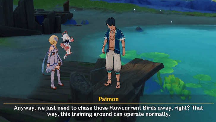 Genshin Impact Stride on Rainbows, Split the Waves Walkthrough - Help Rongo chase the Flowcurrent Birds away